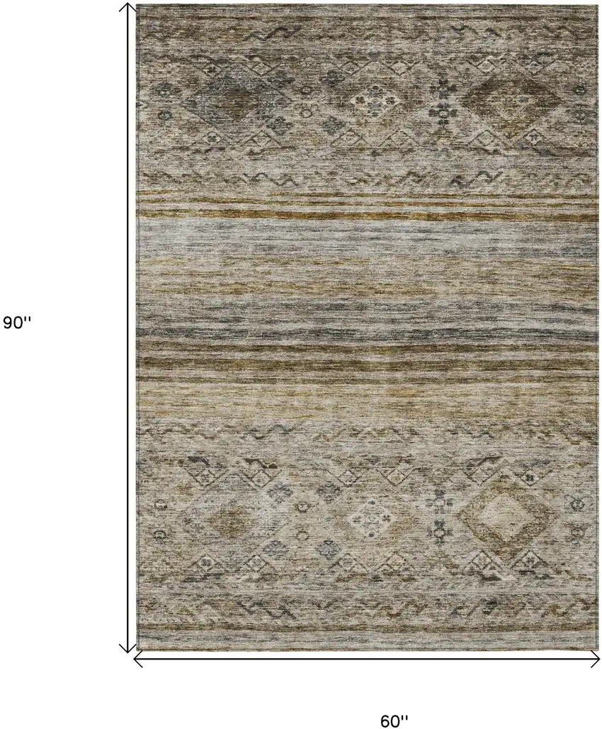 Brown Tan And Black Floral Washable Indoor Outdoor Area Rug Photo 3