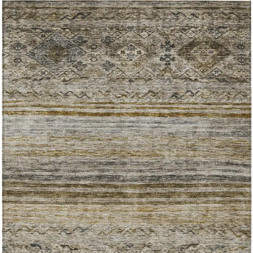 Brown Tan And Black Floral Washable Indoor Outdoor Area Rug Photo 7