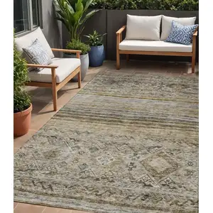 Photo of Brown Tan And Black Floral Washable Indoor Outdoor Area Rug