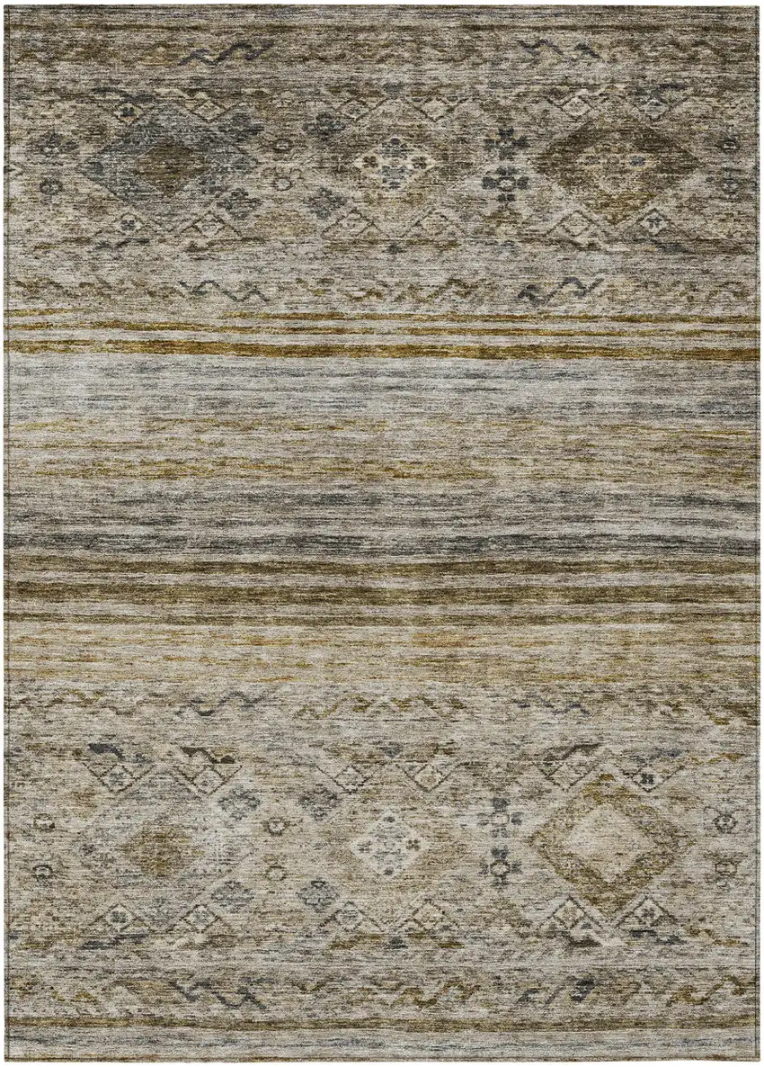 Brown Tan And Black Floral Washable Indoor Outdoor Area Rug Photo 2
