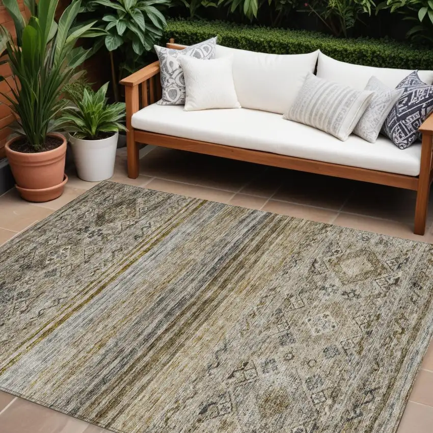 Brown Tan And Black Floral Washable Indoor Outdoor Area Rug Photo 1