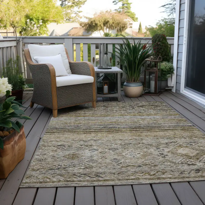 Brown Tan And Black Floral Washable Indoor Outdoor Area Rug Photo 8