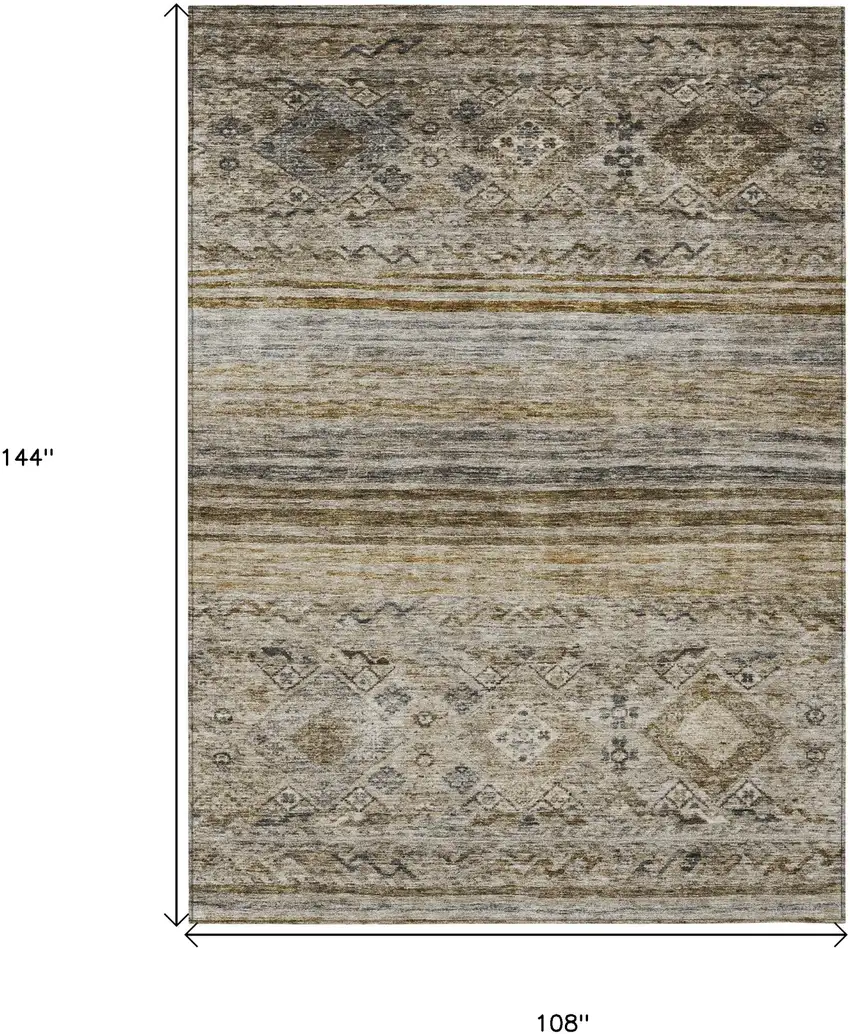 Brown Tan And Black Floral Washable Indoor Outdoor Area Rug Photo 3