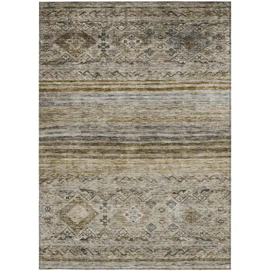 Brown Tan And Black Floral Washable Indoor Outdoor Area Rug Photo 6