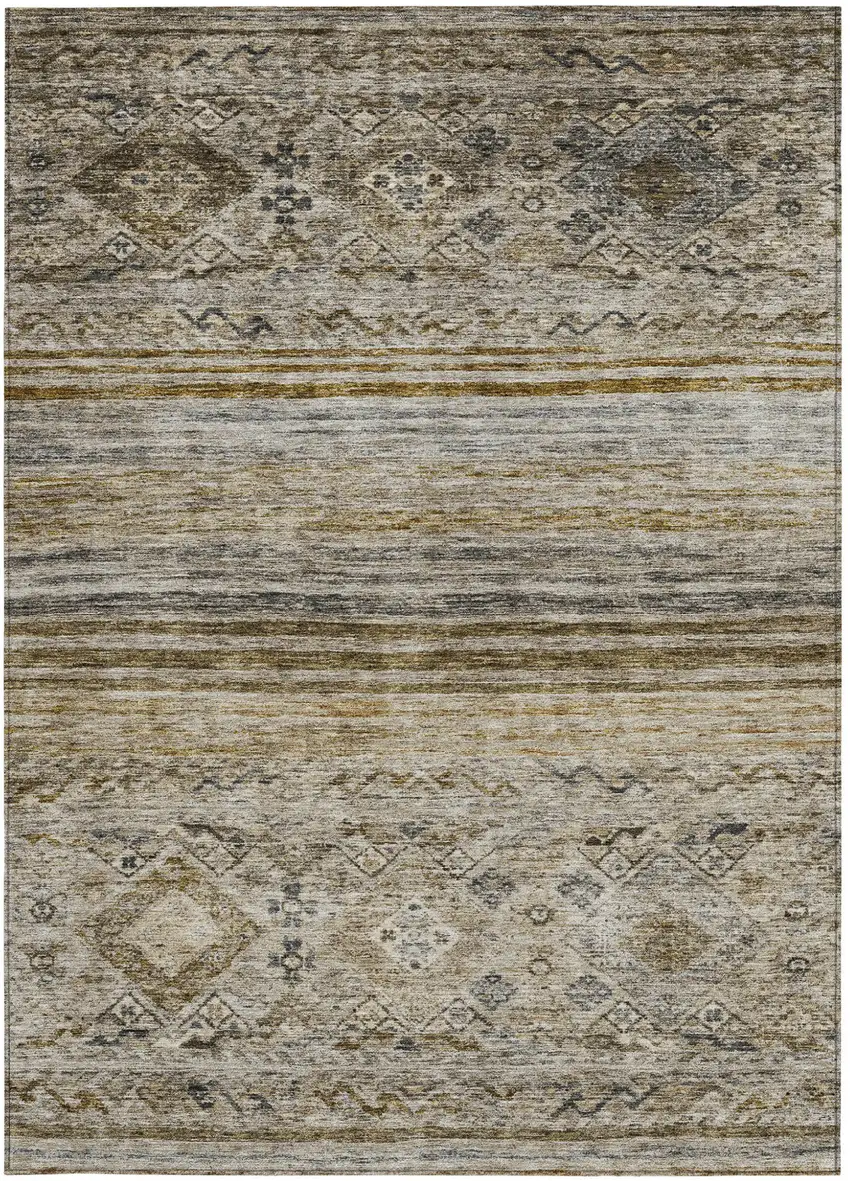 Brown Tan And Black Floral Washable Indoor Outdoor Area Rug Photo 6