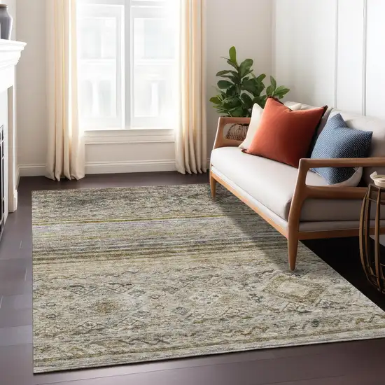 Brown Tan And Black Floral Washable Indoor Outdoor Area Rug Photo 9