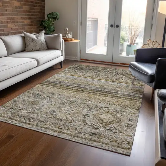 Brown Tan And Black Floral Washable Indoor Outdoor Area Rug Photo 8