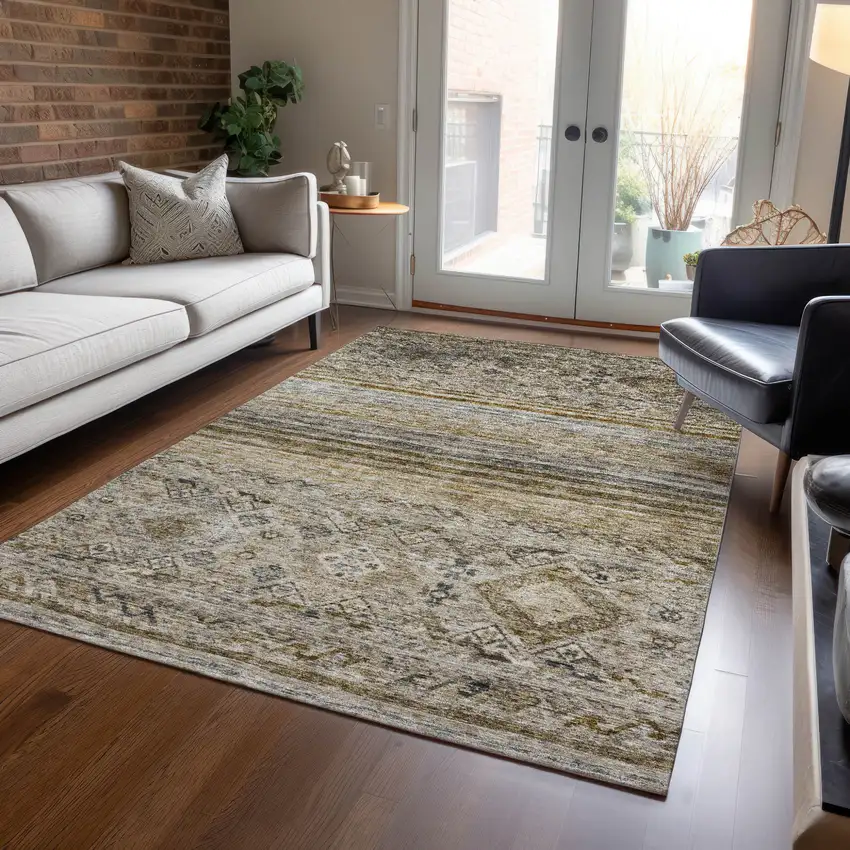 Brown Tan And Black Floral Washable Indoor Outdoor Area Rug Photo 8