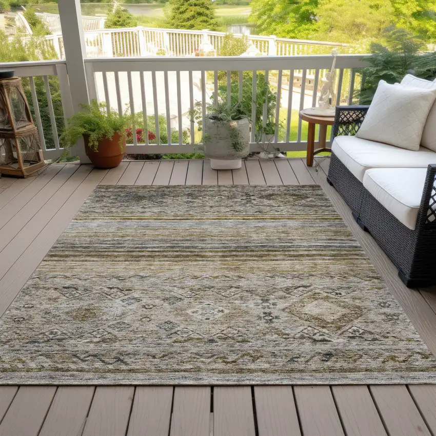 Brown Tan And Black Floral Washable Indoor Outdoor Area Rug Photo 9
