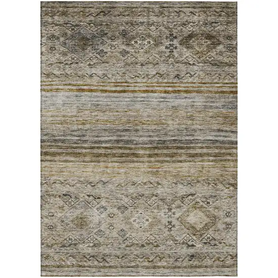 Brown Tan And Black Floral Washable Indoor Outdoor Area Rug Photo 2