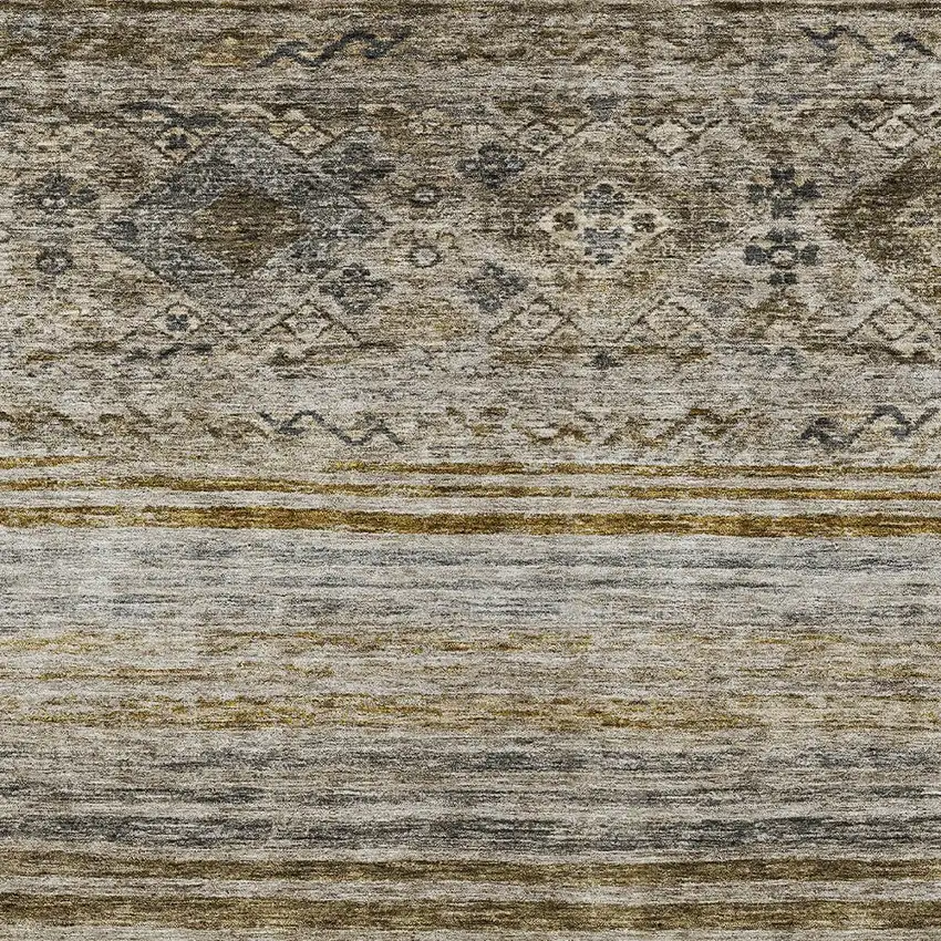 Brown Tan And Black Floral Washable Indoor Outdoor Area Rug Photo 6