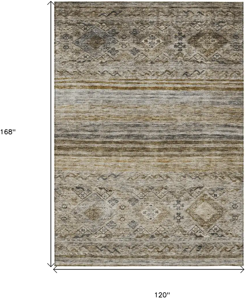 Brown Tan And Black Floral Washable Indoor Outdoor Area Rug Photo 3