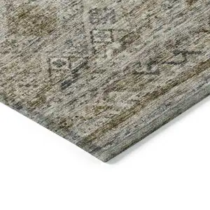 Photo of Brown Tan And Black Floral Washable Indoor Outdoor Area Rug