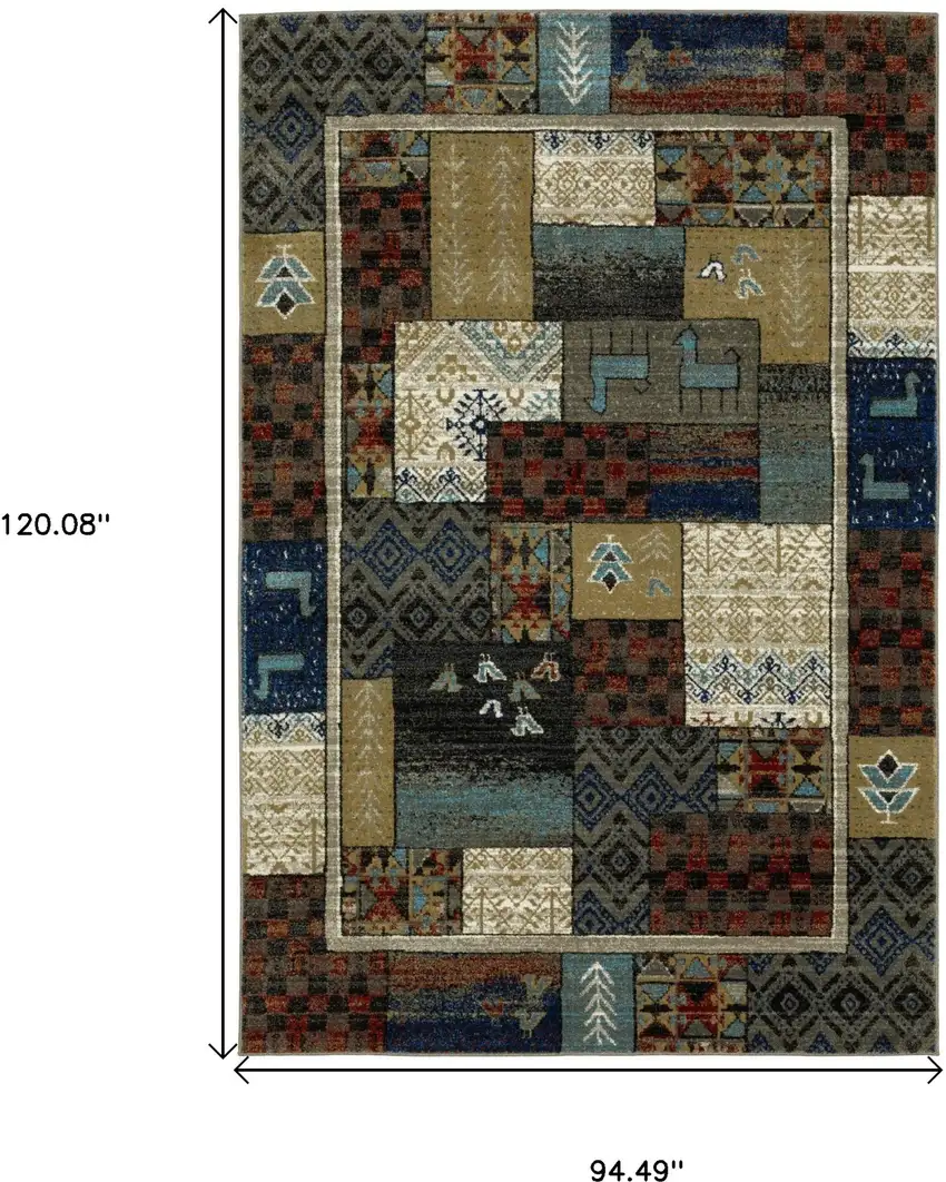 Brown Tan And Blue Patchwork Area Rug Photo 3