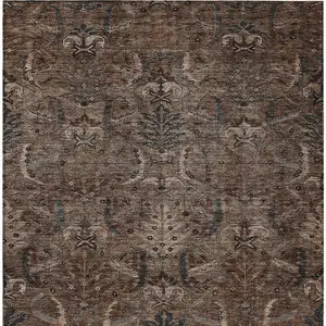 Photo of Brown Tan And Charcoal Damask Washable Indoor Outdoor Area Rug