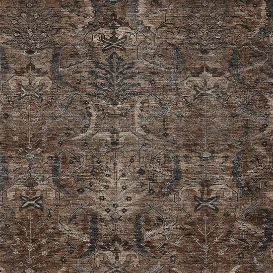 Brown Tan And Charcoal Damask Washable Indoor Outdoor Area Rug Photo 6
