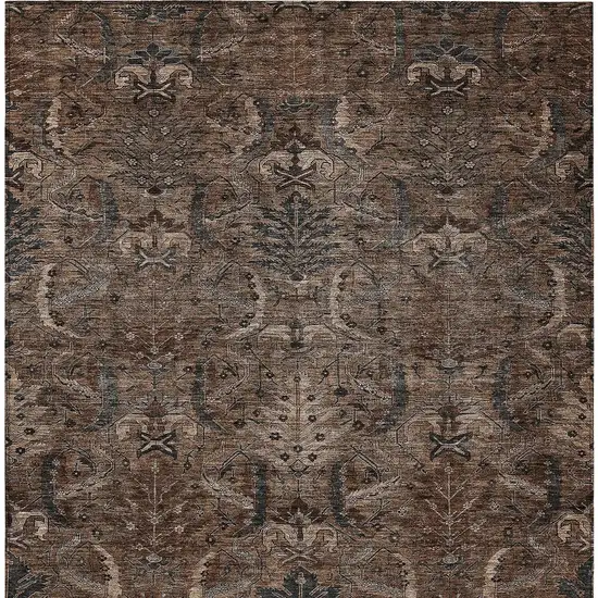 Brown Tan And Charcoal Damask Washable Indoor Outdoor Area Rug Photo 6