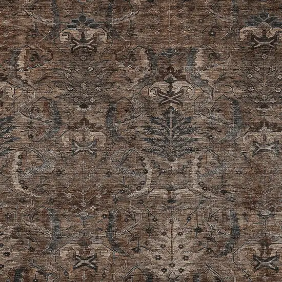 Brown Tan And Charcoal Damask Washable Indoor Outdoor Area Rug Photo 5