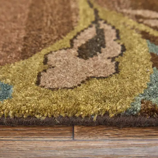 Brown Tan And Green Wool Floral Hand Knotted Area Rug Photo 8