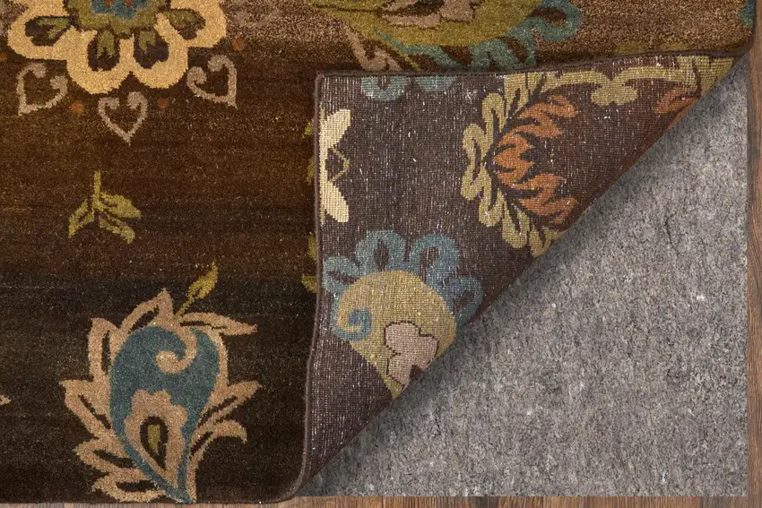 Brown Tan And Green Wool Floral Hand Knotted Area Rug Photo 4