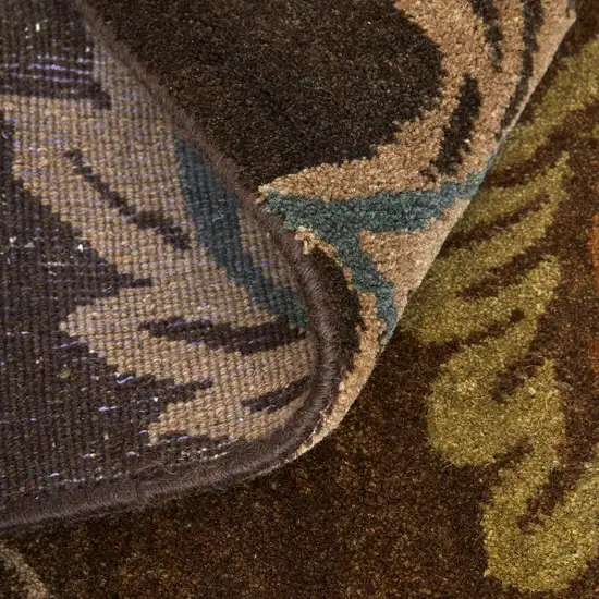 Brown Tan And Green Wool Floral Hand Knotted Area Rug Photo 7