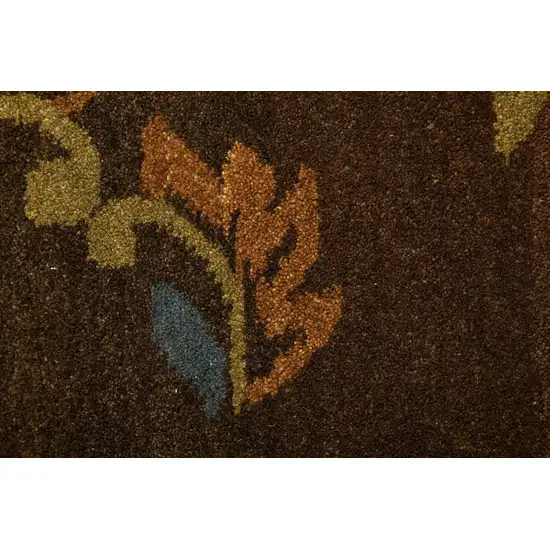 Brown Tan And Green Wool Floral Hand Knotted Area Rug Photo 6