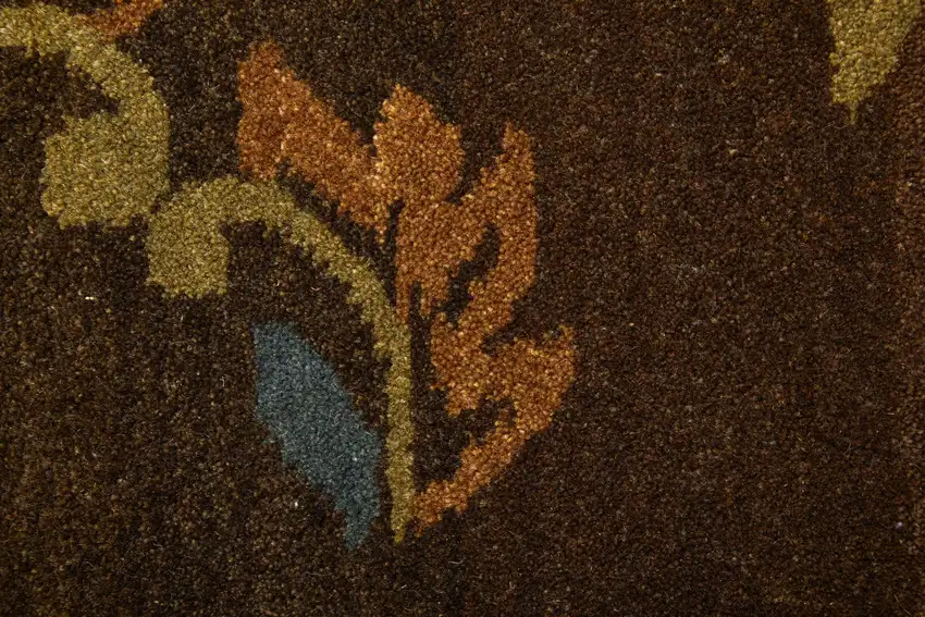 Brown Tan And Green Wool Floral Hand Knotted Area Rug Photo 6