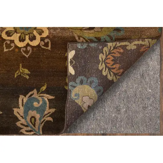 Brown Tan And Green Wool Floral Hand Knotted Area Rug Photo 4