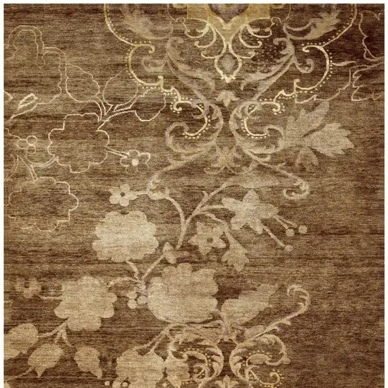 Brown Tan And Ivory Floral Hand Knotted Area Rug Photo 3