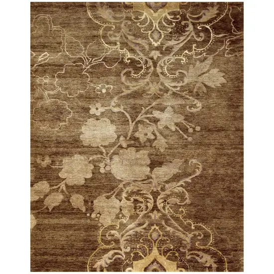 Brown Tan And Ivory Floral Hand Knotted Area Rug Photo 2