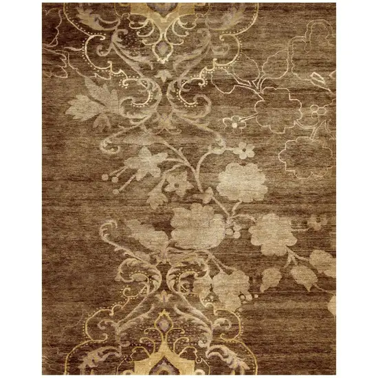 Brown Tan And Ivory Floral Hand Knotted Area Rug Photo 4