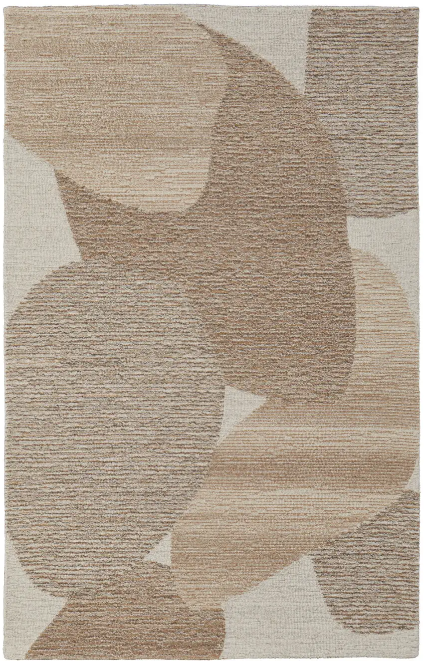 Brown Tan And Ivory Wool Abstract Hand Tufted Area Rug Photo 6