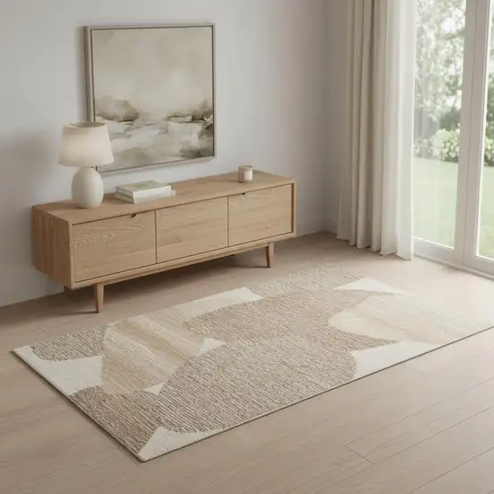 Brown Tan And Ivory Wool Abstract Hand Tufted Area Rug Photo 1