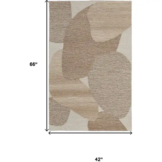 Brown Tan And Ivory Wool Abstract Hand Tufted Area Rug Photo 9