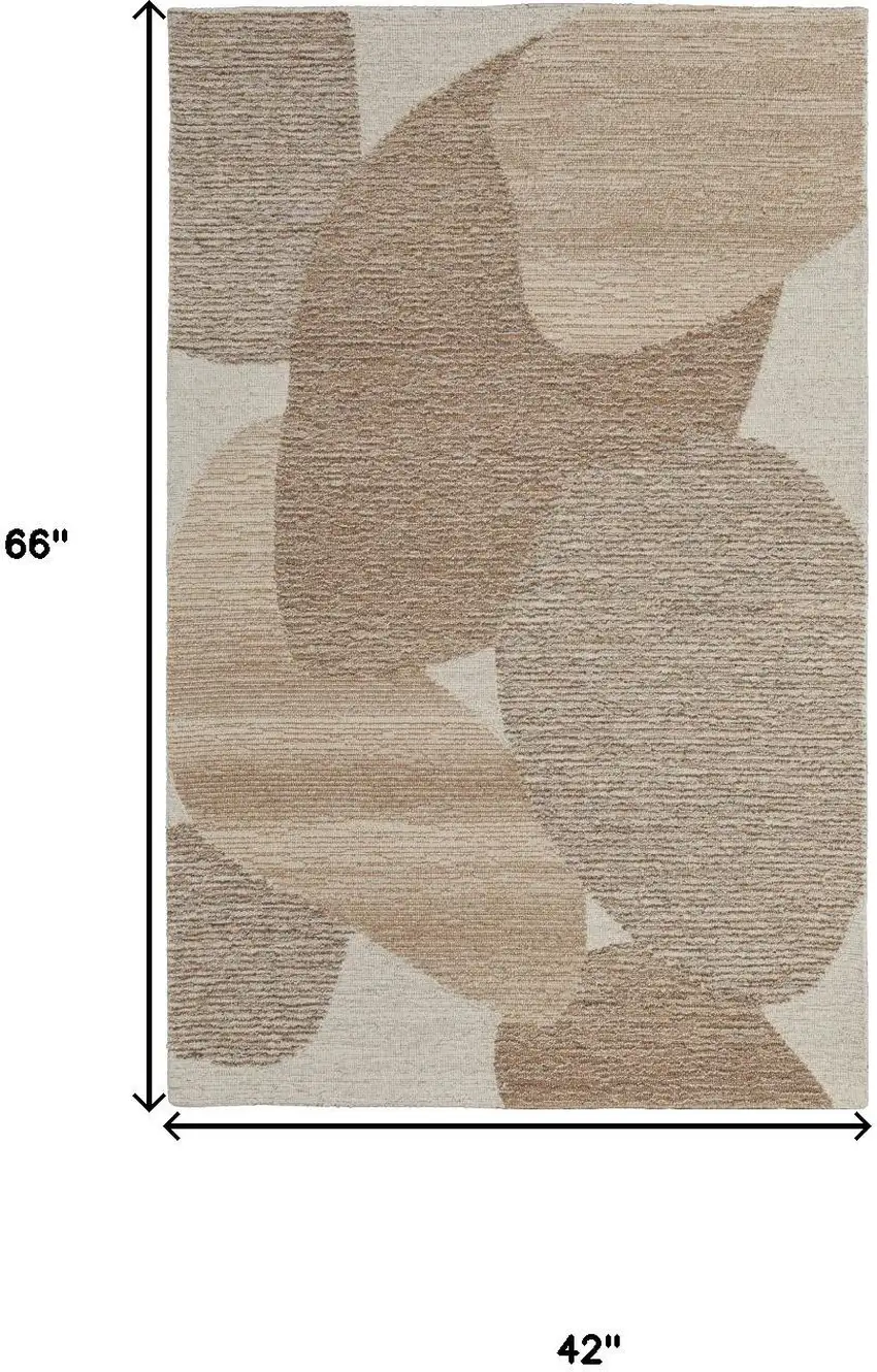 Brown Tan And Ivory Wool Abstract Hand Tufted Area Rug Photo 9