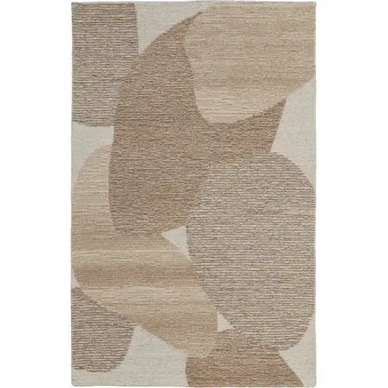 Brown Tan And Ivory Wool Abstract Hand Tufted Area Rug Photo 2