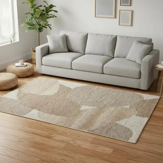 Brown Tan And Ivory Wool Abstract Hand Tufted Area Rug Photo 1