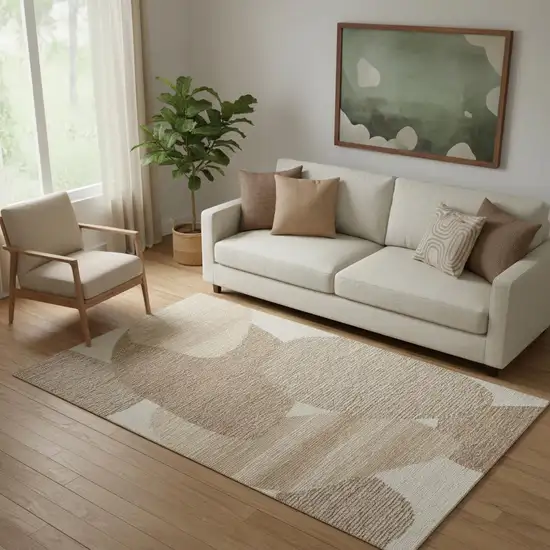 Brown Tan And Ivory Wool Abstract Hand Tufted Area Rug Photo 1