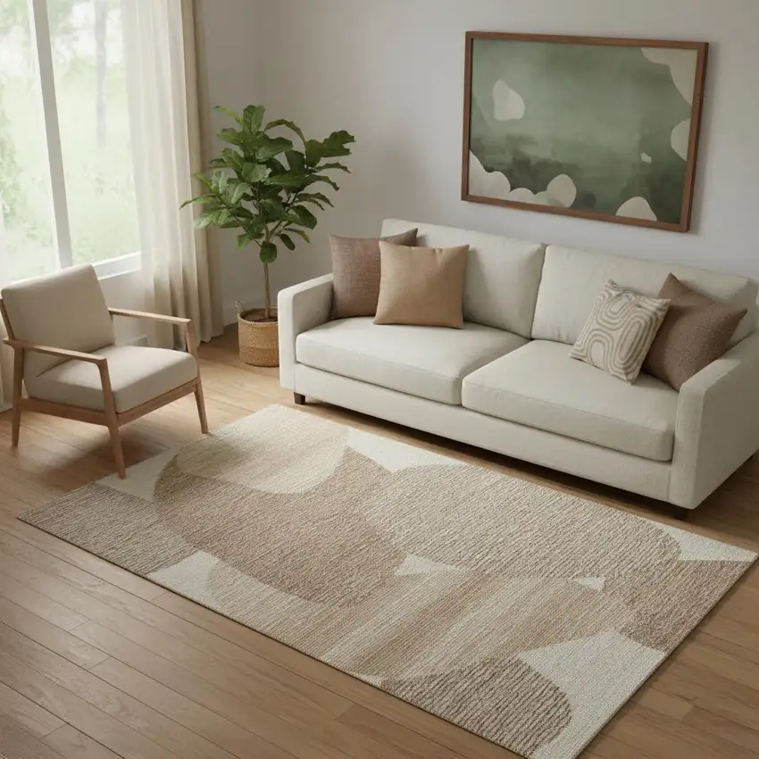 Brown Tan And Ivory Wool Abstract Hand Tufted Area Rug Photo 1