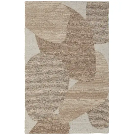 Brown Tan And Ivory Wool Abstract Hand Tufted Area Rug Photo 7