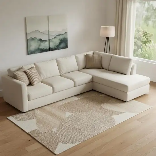 Brown Tan And Ivory Wool Abstract Hand Tufted Area Rug Photo 1