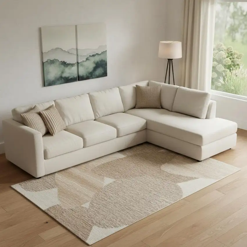 Brown Tan And Ivory Wool Abstract Hand Tufted Area Rug Photo 1