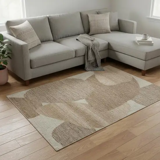 Brown Tan And Ivory Wool Abstract Hand Tufted Area Rug Photo 2