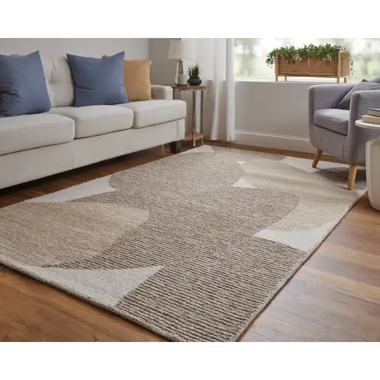Brown Tan And Ivory Wool Abstract Hand Tufted Area Rug Photo 6