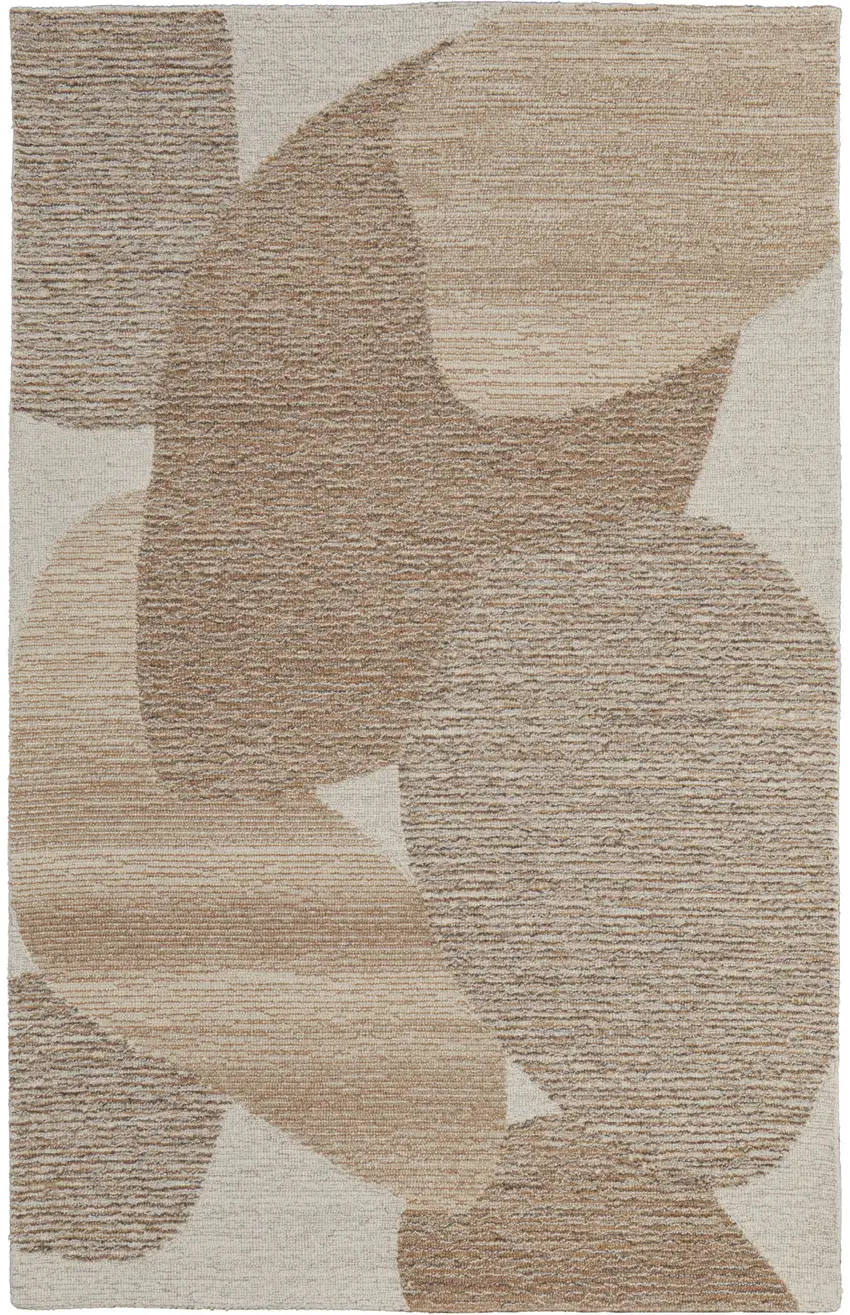 Brown Tan And Ivory Wool Abstract Hand Tufted Area Rug Photo 1