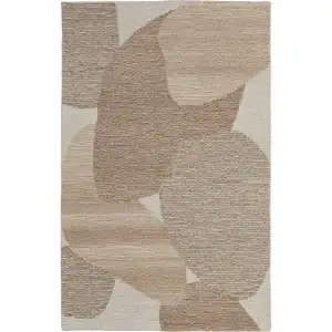 Photo of Brown Tan And Ivory Wool Abstract Hand Tufted Area Rug
