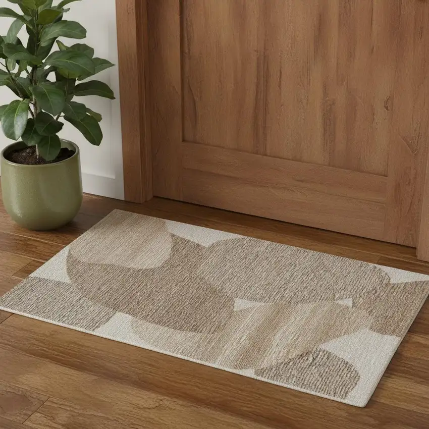 Brown Tan And Ivory Wool Abstract Hand Tufted Area Rug Photo 1