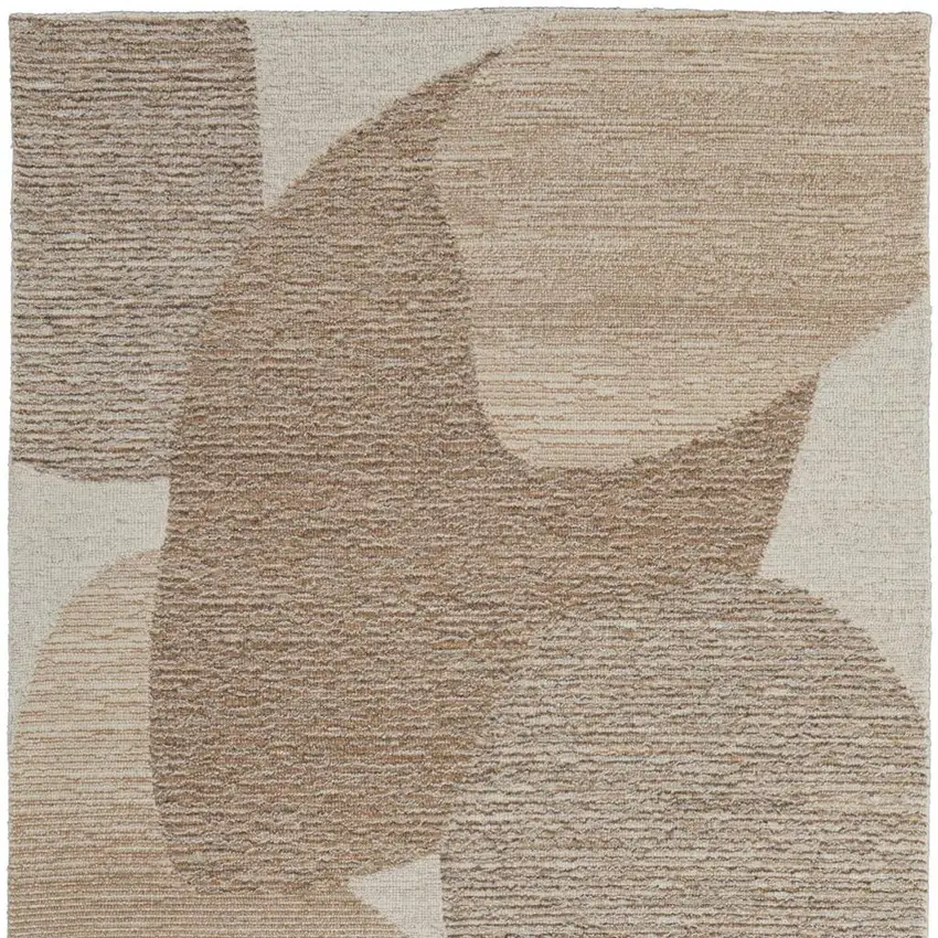 Brown Tan And Ivory Wool Abstract Hand Tufted Area Rug Photo 4