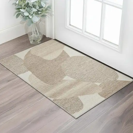 Brown Tan And Ivory Wool Abstract Hand Tufted Area Rug Photo 2