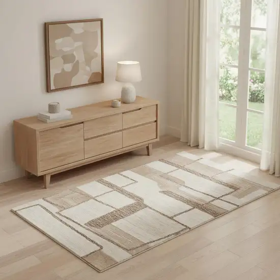 Brown Tan And Ivory Wool Geometric Hand Tufted Area Rug Photo 1